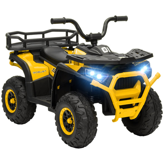 Photo of AIYAPLAY 12V Kids Electric Ride on ATV, Battery-Powered Quad Bike w/ Spring Suspension, Forward Backward, Storage Basket, Yellow in Yellow colour on a white background