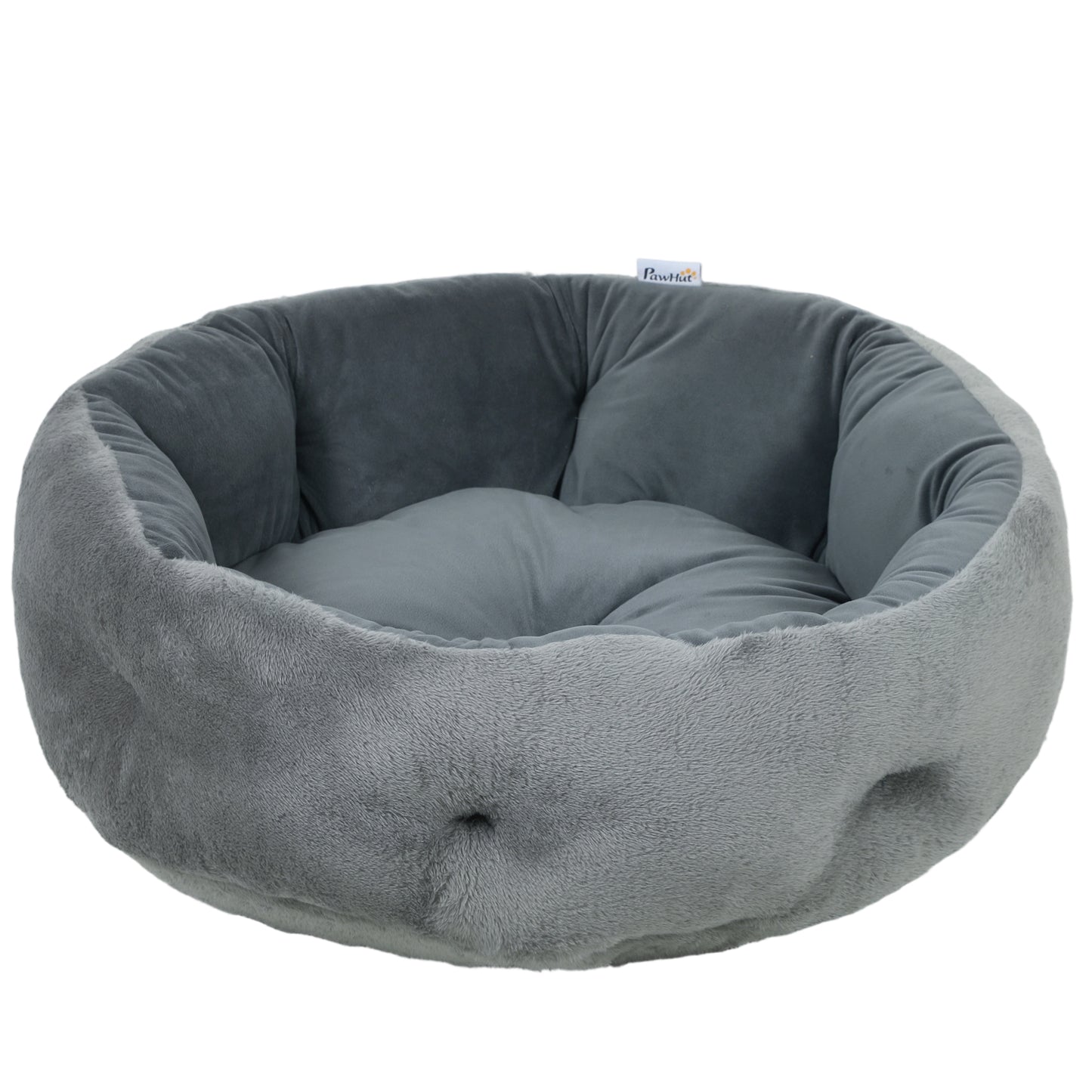 Photo of PawHut Cat Bed, Reversible Dog Pet Bed for Indoor Cats and Small Dogs, Round Bed with Supportive Bolster, Dark Grey in Grey colour on a white background