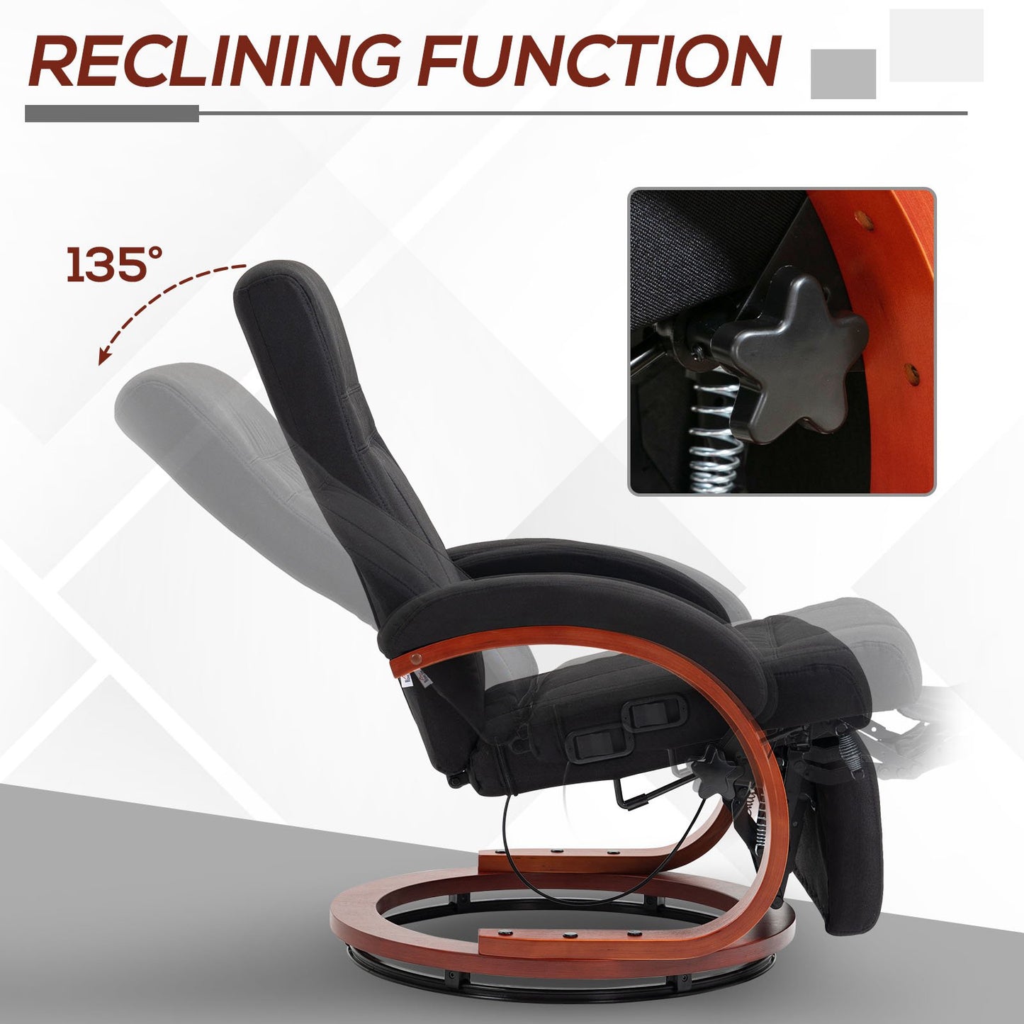 HOMCOM 135° Manual Reclining Swivel Chair, with Footrest - Black