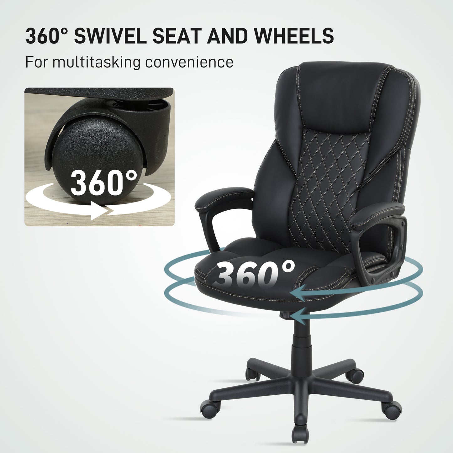 HOMCOM High Back Executive Office Chair, PU Leather Swivel Desk Chair with Tilt Function, Armrests and Adjustable Height for Home Office, Black
