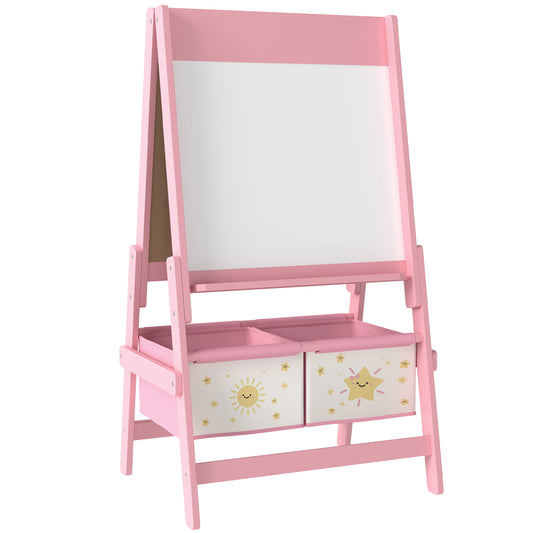 Photo of AIYAPLAY Art Easel for Kids, Double-Sided Whiteboard/Blackboard with Paper Roll, Two Storage Boxes, for Ages 3-8 Years, Pink in Pink colour on a white background