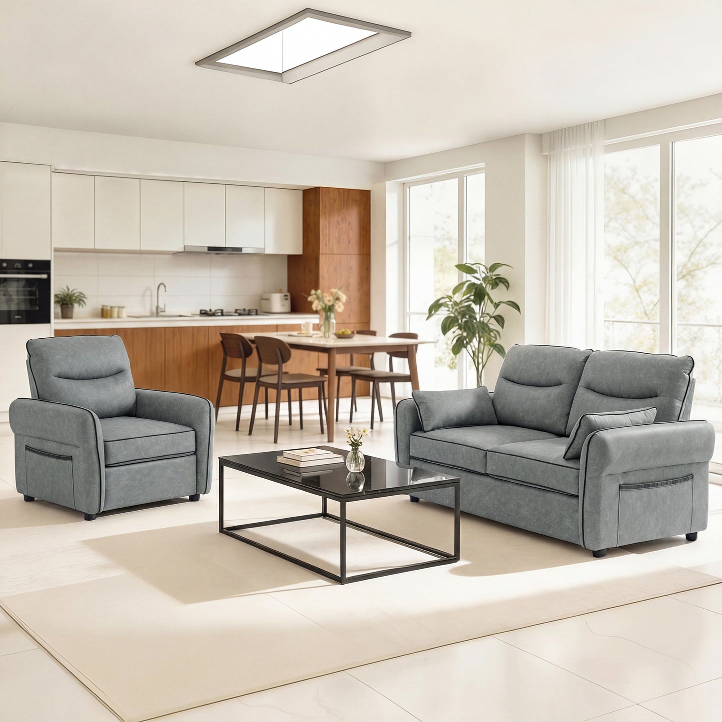 HOMCOM 2 Seater Sofa, Faux Leather Loveseat - Grey