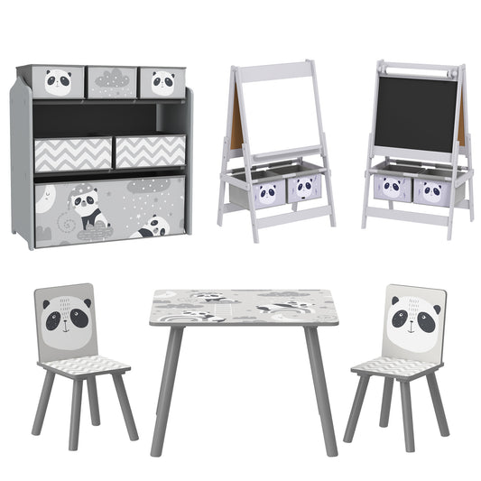 Photo of ZONEKIZ Kids Table and Chairs, Kids Storage Unit and Kids Easel Set, Cute Animal Design Kids Activity Furniture Set for Ages 3-8 Years, Grey in Grey colour on a white background