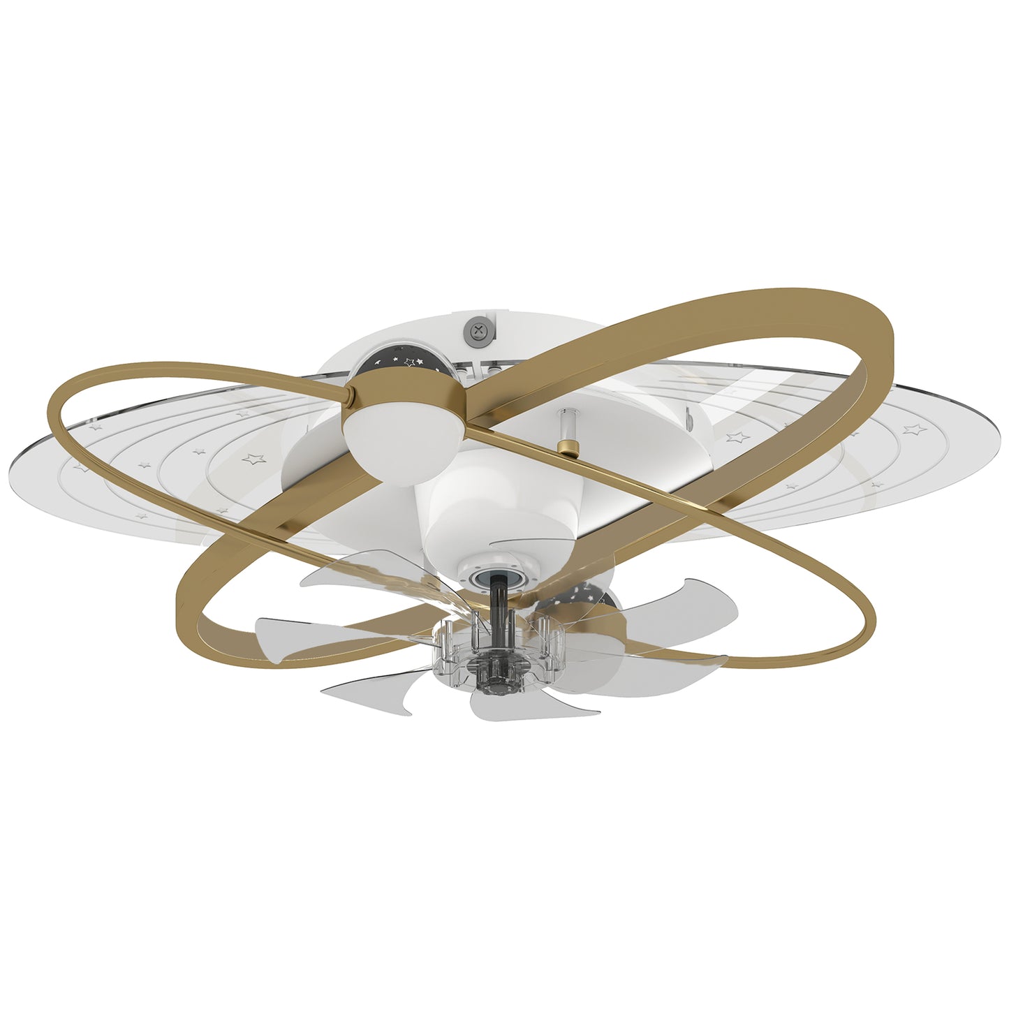 Photo of HOMCOM Ceiling Fan with Light and Remote, 3 Colour Temperatures, LED Mount Ceiling Fan Light for Bedroom, Gold Tone in Tone colour on a white background