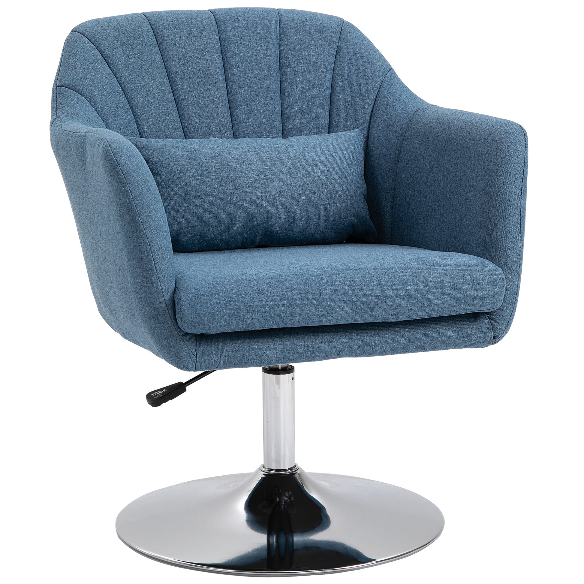 Photo of HOMCOM Swivel Accent Chair, Linen Fabric Tub Vanity Chair, Modern Armchair with Adjustable Height and Lumbar Support for Living Room Bedroom Salon Make up Room Dressing Table, Blue in Blue colour on a white background