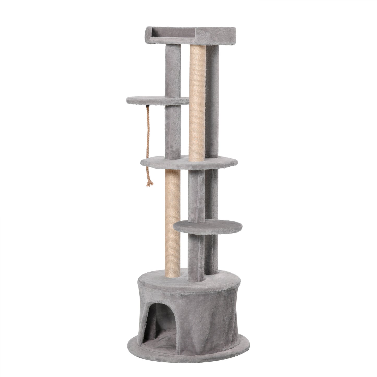 Photo of PawHut Cat Tree for Indoor Cats Kitten Tower Multi-level Activity Centre Pet Furniture with Scratching Post Condo Hanging Ropes Plush Perches Grey in Grey colour on a white background