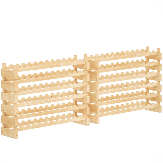 Photo of HOMCOM Six-Tier, 72 Bottle Wooden Wine Rack Set of 2 - Natural in Natural colour on a white background