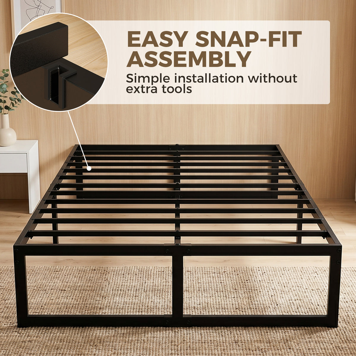 HOMCOM 4ft Small Double Bed Frame with Underbed Storage and Steel Slat Support, 32.5 cm Height, Noise-Free, Black