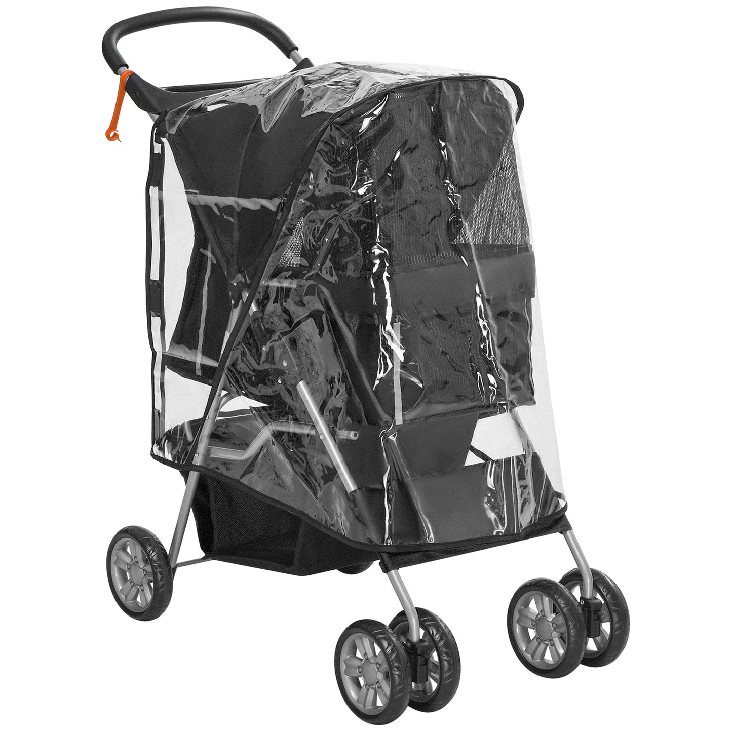Photo of PawHut Pet Travel Stroller with Rain Cover, 4 Wheels Foldable Travel Carriage with Wheels Zipper Entry Cup Holder Storage Basket Black in Black colour on a white background