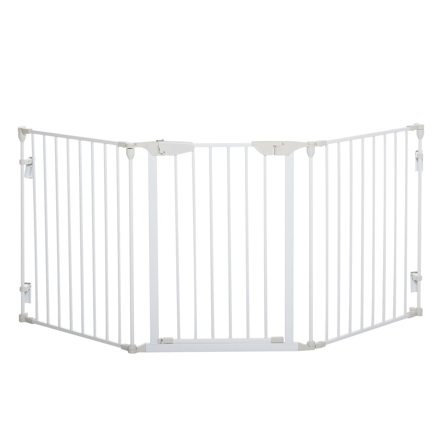 Photo of PawHut Pet Safety Gate, 3 Panels Playpen Fireplace, Foldable Metal Fence, Stair Barrier, Room Divider, Fire Guard w/ Automatic Closing Door, White in White colour on a white background