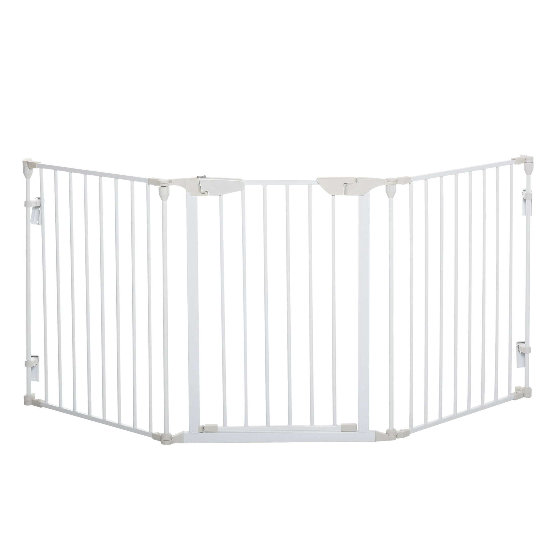 Photo of PawHut Pet Safety Gate, 3 Panels Playpen Fireplace, Foldable Metal Fence, Stair Barrier, Room Divider, Fire Guard w/ Automatic Closing Door, White in White colour on a white background