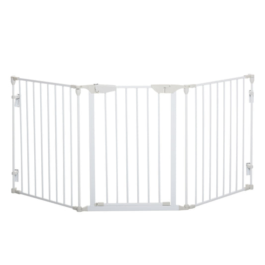 Photo of PawHut Pet Safety Gate, 3 Panels Playpen Fireplace, Foldable Metal Fence, Stair Barrier, Room Divider, Fire Guard w/ Automatic Closing Door, White in White colour on a white background