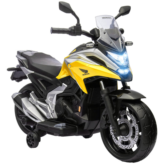 Photo of AIYAPLAY Licensed Honda 12V Kids Electric Motorbike with Training Wheels, Soft Start, Headlights, Music for 3-6 Years, Yellow in Yellow colour on a white background