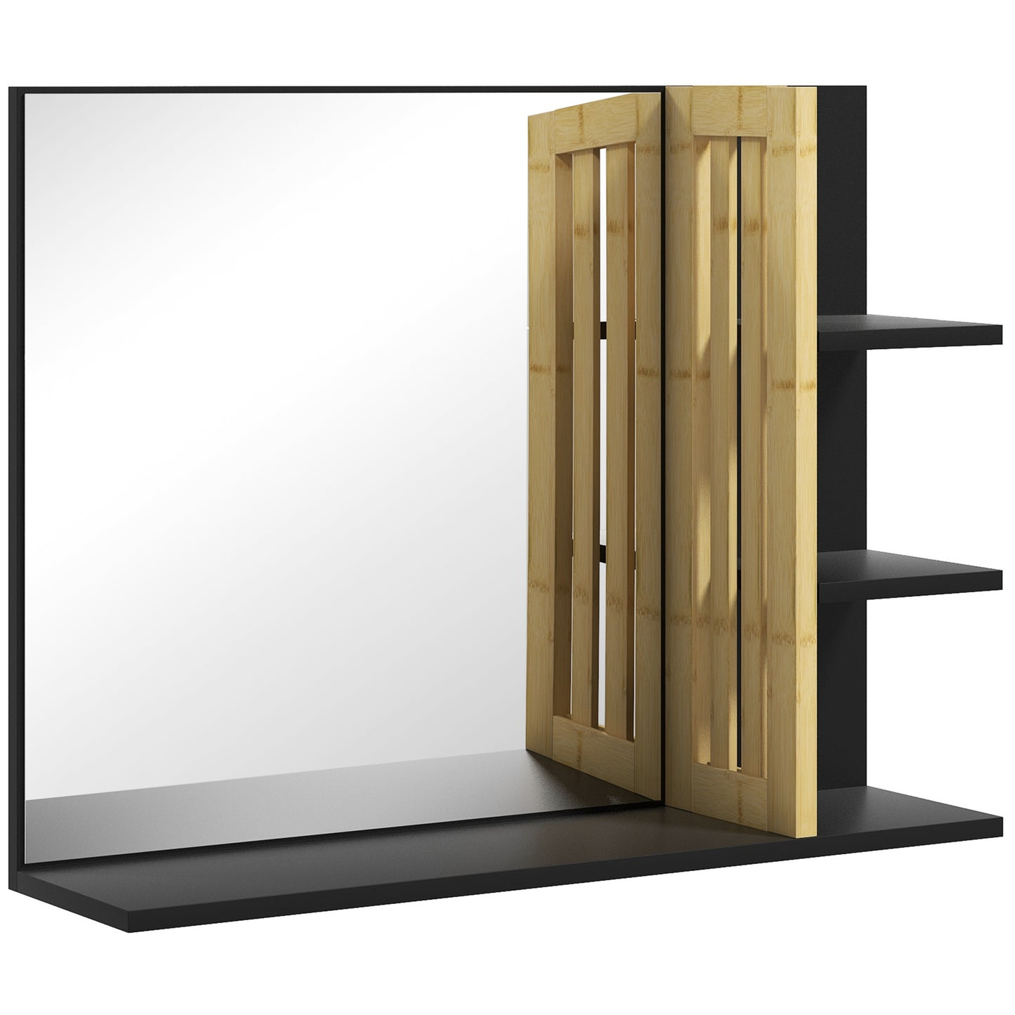 Photo of HOMCOM Bamboo Panel Bathroom Mirror, with Shelves in Shelves colour on a white background