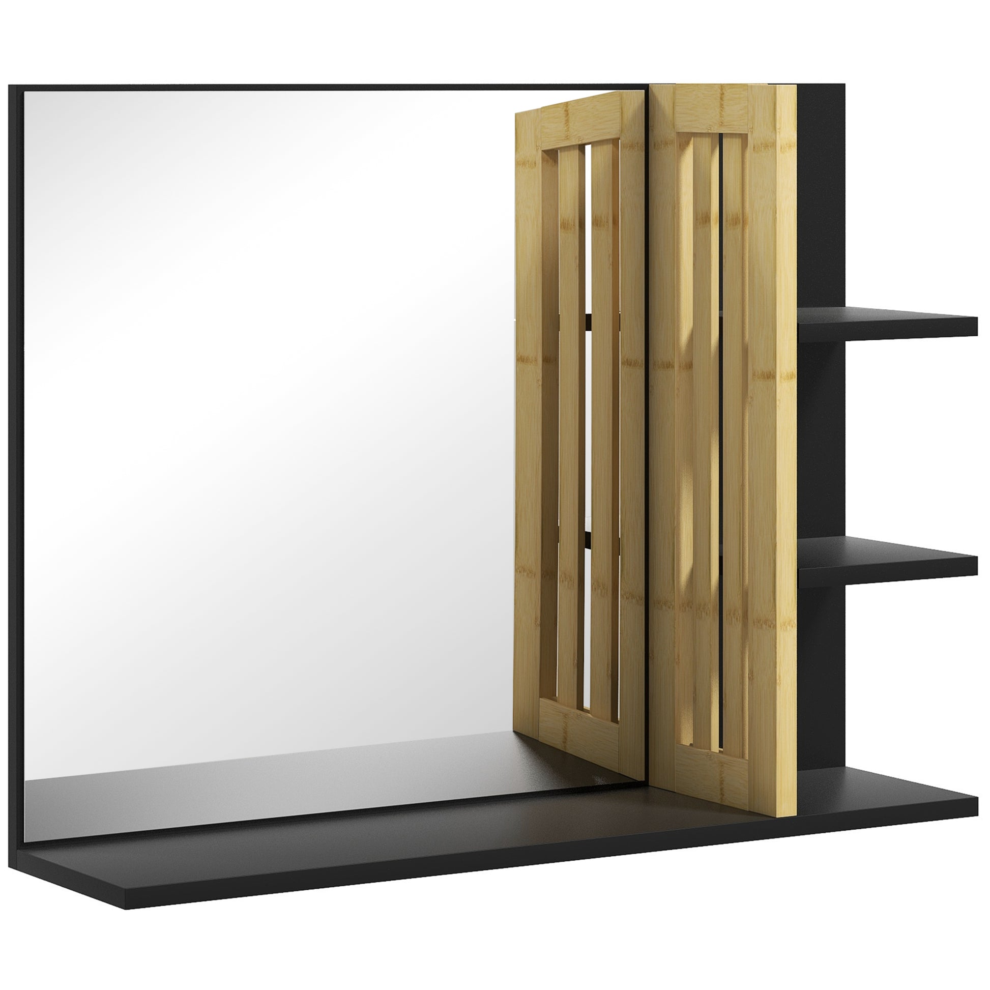 Photo of HOMCOM Bamboo Panel Bathroom Mirror, with Shelves in Shelves colour on a white background