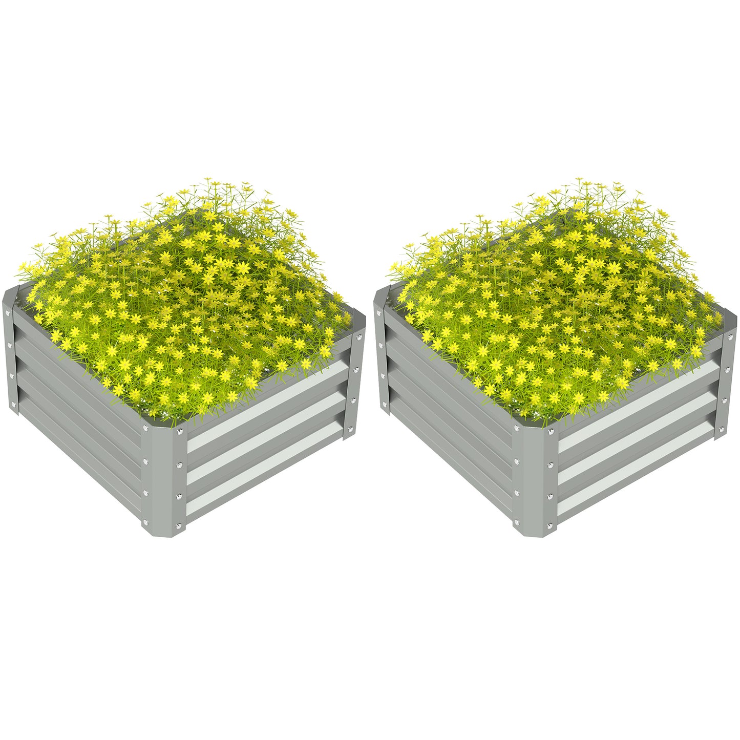 Photo of Outsunny Set of Two 60 x 60cm Steel Planter Boxes - Light Grey in Grey colour on a white background