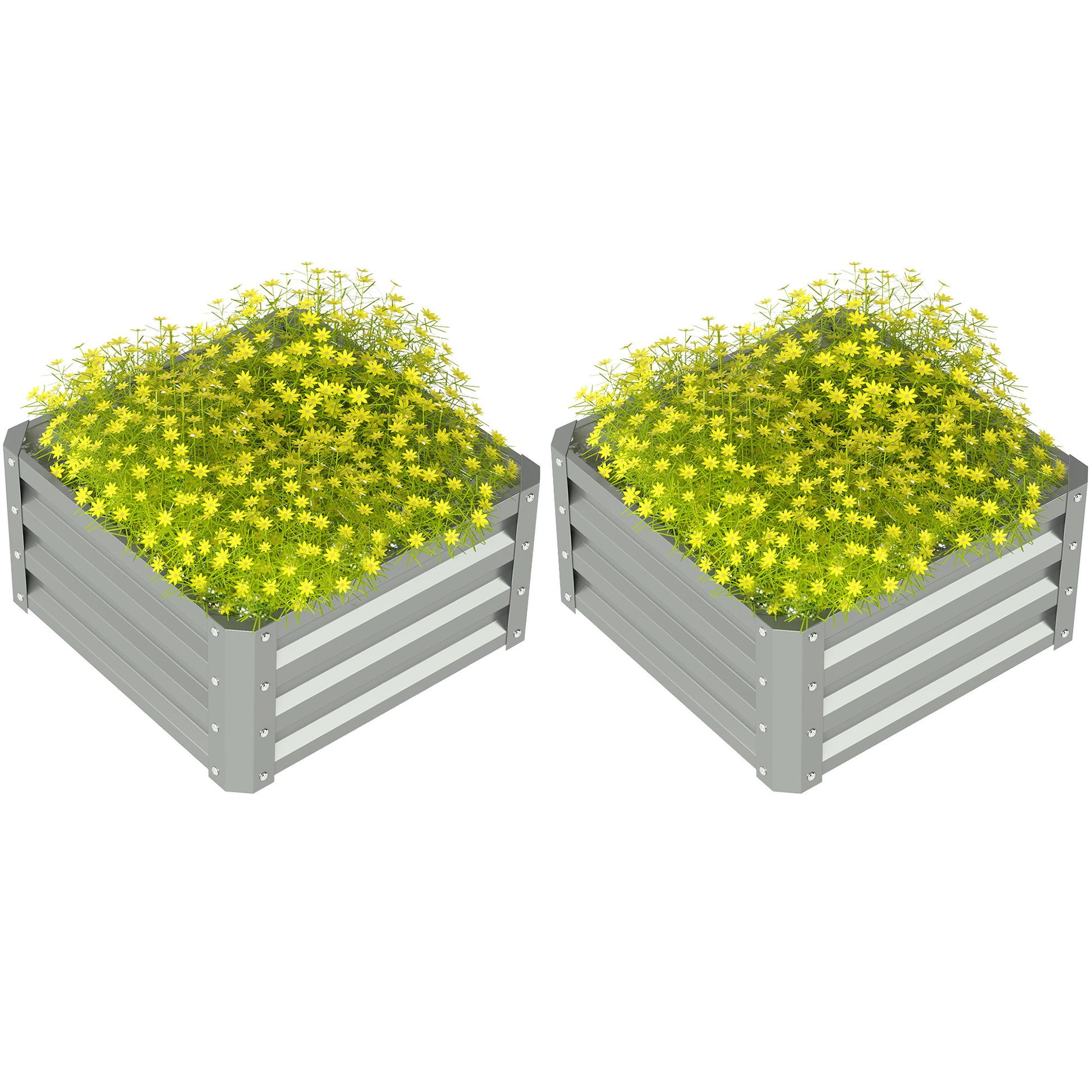 Photo of Outsunny Set of Two 60 x 60cm Steel Planter Boxes - Light Grey in Grey colour on a white background