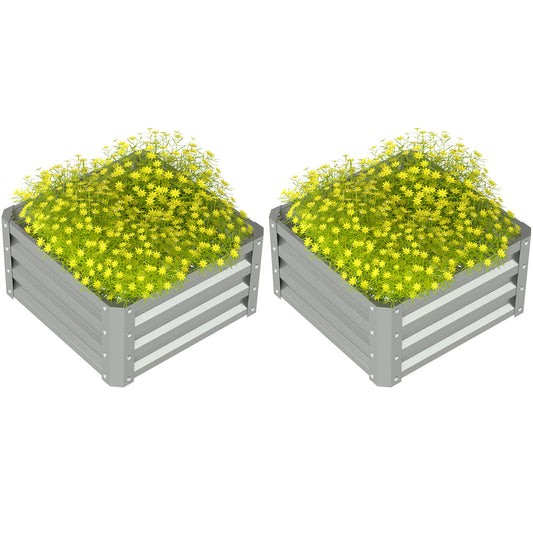 Photo of Outsunny Set of Two 60 x 60cm Steel Planter Boxes - Light Grey in Grey colour on a white background