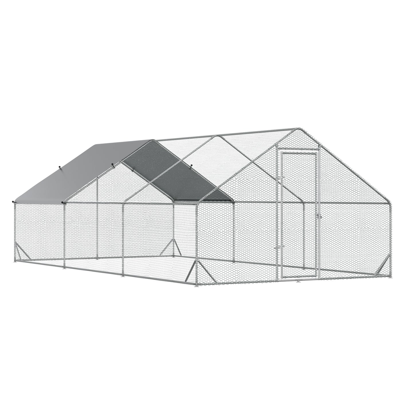 Photo of PawHut Large Hen Coop, Galvanised Walk In Chicken Run with Cover, 6 x 3 x 2m, Silver in Silver colour on a white background