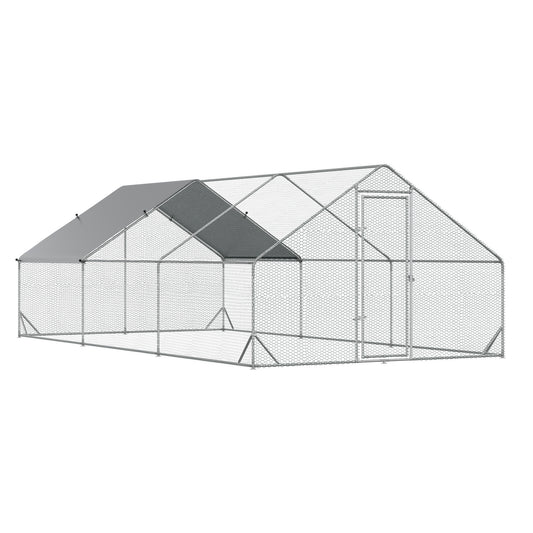 Photo of PawHut Large Hen Coop, Galvanised Walk In Chicken Run with Cover, 6 x 3 x 2m, Silver in Silver colour on a white background