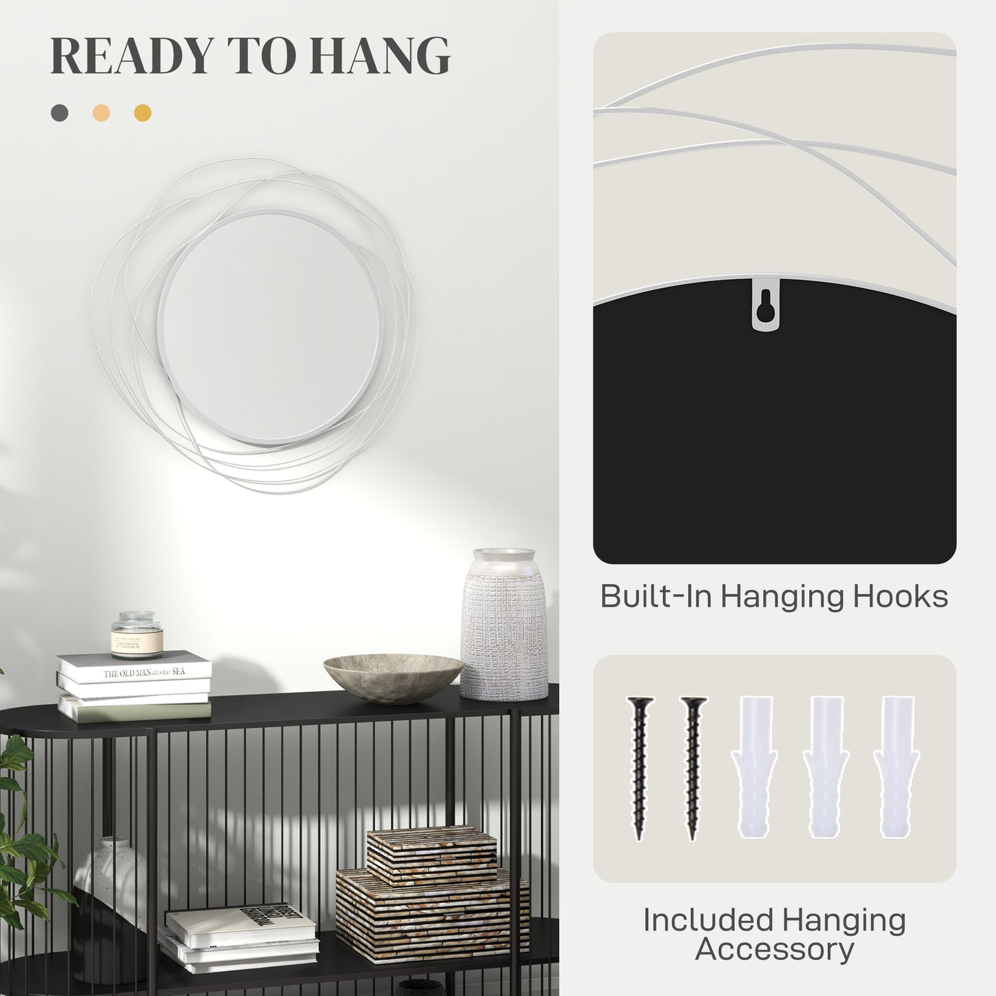 HOMCOM Metal Wall Art 65cm Modern Decorative Mirror Decor for Living Room Bedroom Dining Room, Silver