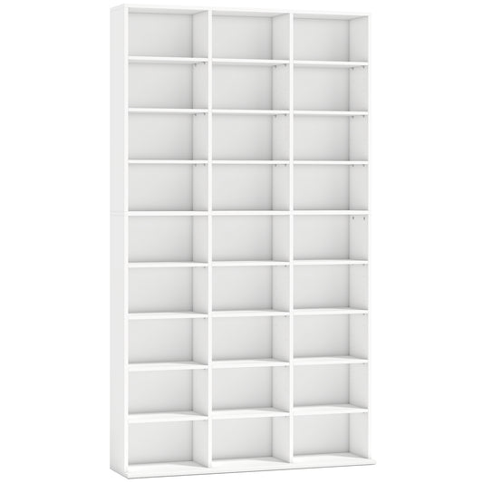 Photo of HOMCOM 835 CD/500 DVD Storage Unit, Blu-ray Media Storage Shelf with 27 Compartments and 21 Adjustable Shelves, White in White colour on a white background