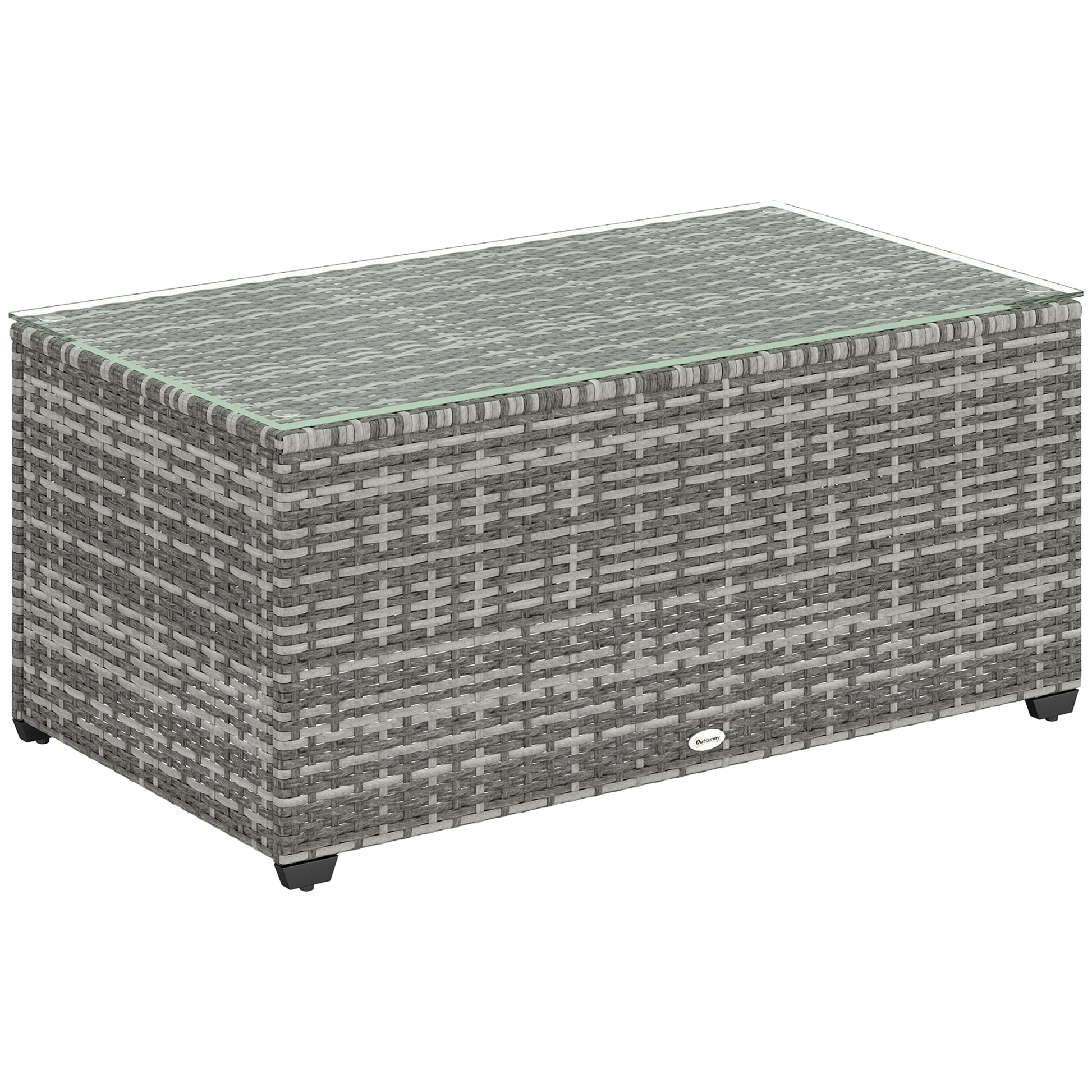 Photo of Outsunny 90 x 50cm Glass-Top Rattan Side Table - Light Grey in Grey colour on a white background