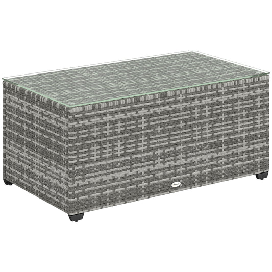 Photo of Outsunny 90 x 50cm Glass-Top Rattan Side Table - Light Grey in Grey colour on a white background
