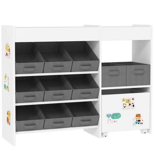 Photo of AIYAPLAY Kids Toy Storage Unit with 11 Bins, Cabinet, Top Shelves, 3 Stickers, for Nursery, Playroom, White in White colour on a white background