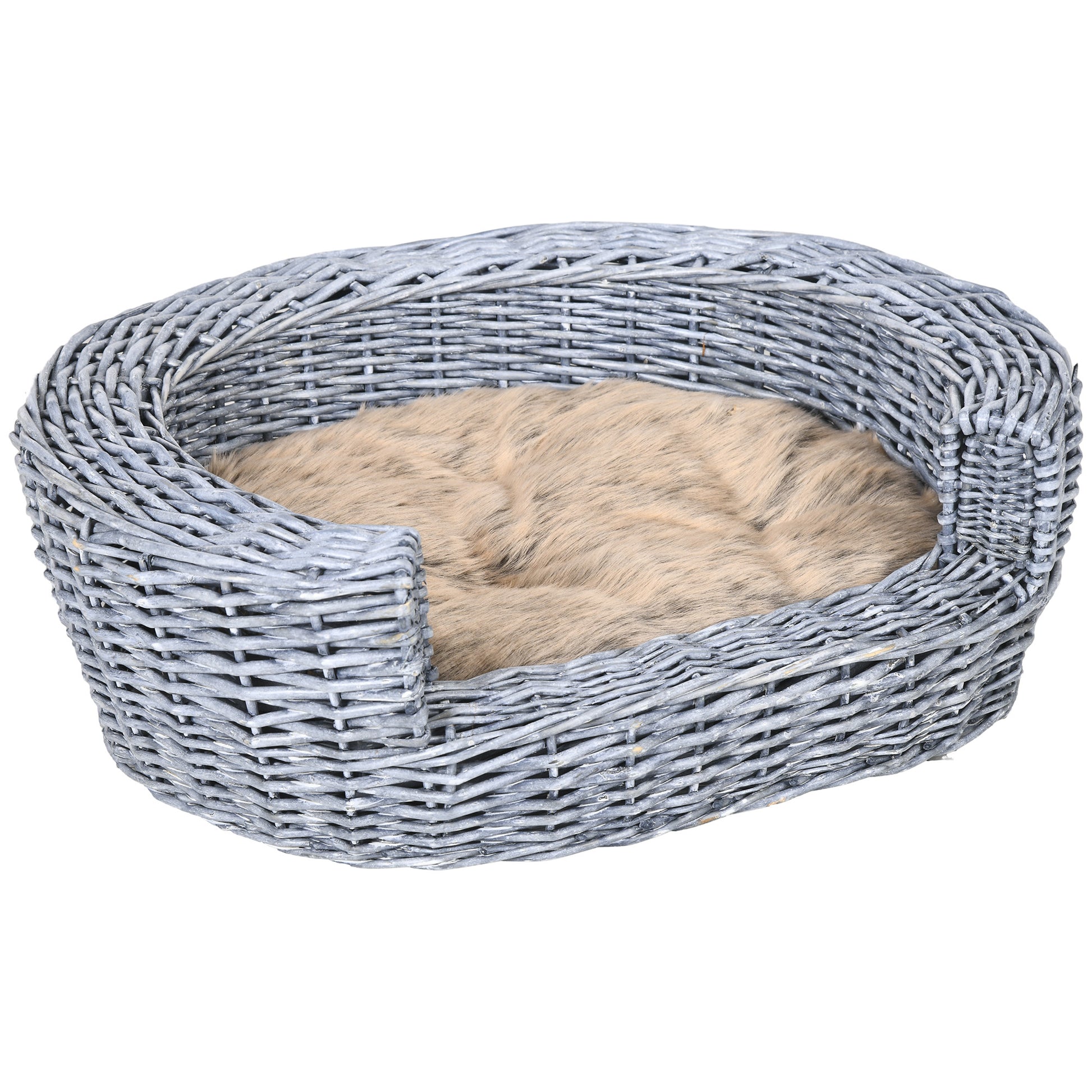 Photo of PawHut Wicker Pet Bed Willow Dog Cat Sofa Puppy Basket with Cushion Grey 57L x 46W x 17.5H cm in cm colour on a white background
