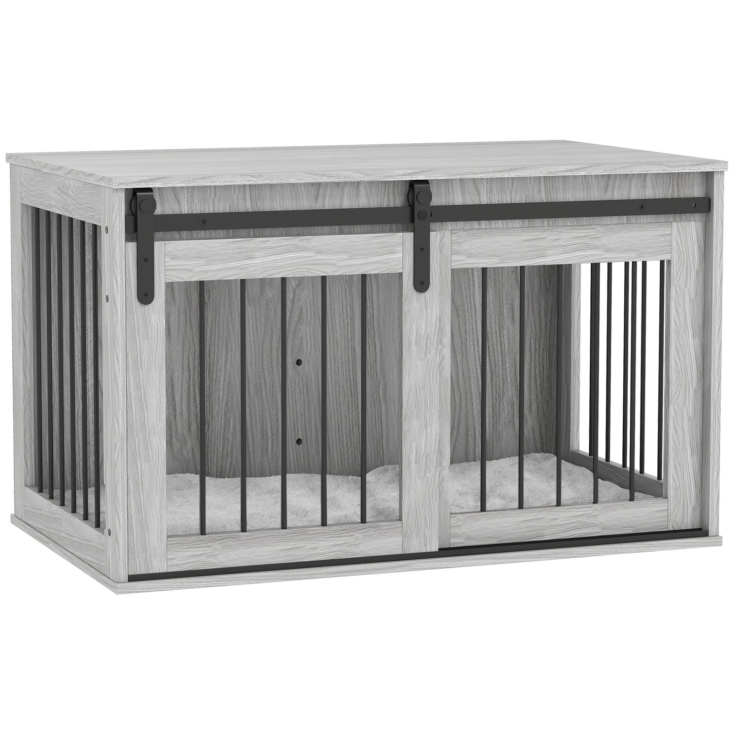 Photo of PawHut 98cm Dog Crate Furniture with Removable Cushion for Large Dogs - Grey in Grey colour on a white background
