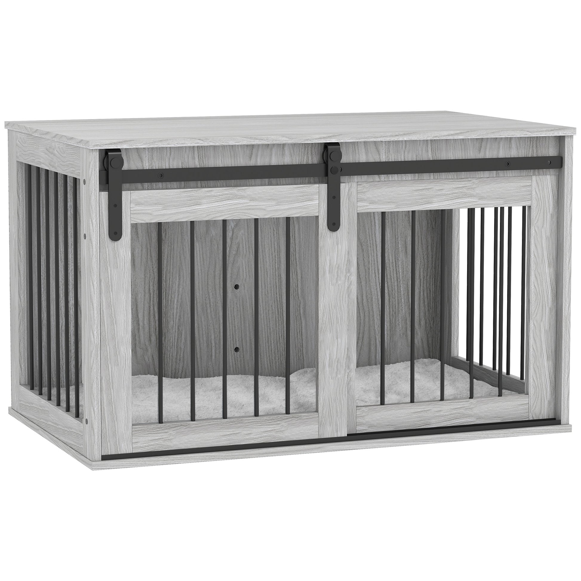 Photo of PawHut 98cm Dog Crate Furniture with Removable Cushion for Large Dogs - Grey in Grey colour on a white background
