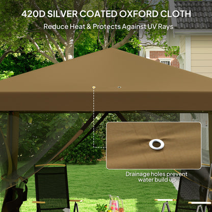 Outsunny khaki gazebo canopy with silver-coated fabric and drainage eyelet