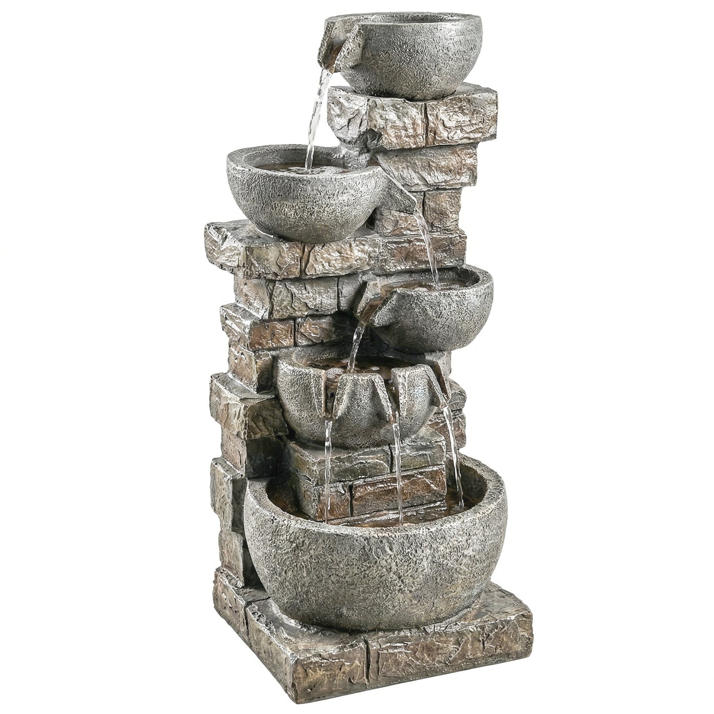Photo of Outsunny Outdoor Water Fountain with LED Lights, 80cm Tall 5 Tiers Cascading Water Feature for Garden Patio Home Decor, Mixed in Mixed colour on a white background