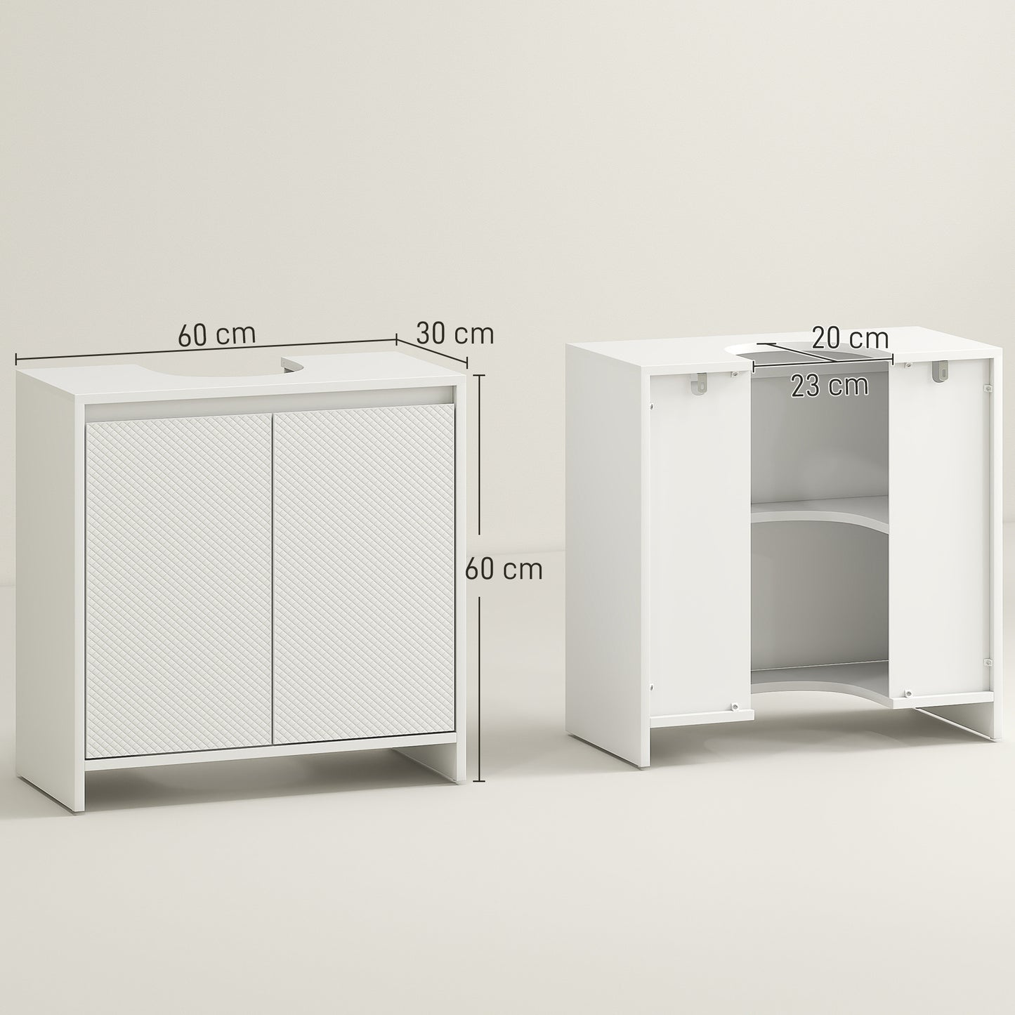 HOMCOM Under Sink Bathroom Cabinet, Freestanding Under Sink Cabinet with 2 Doors and Shelf for Basin without or with Pedestal, White