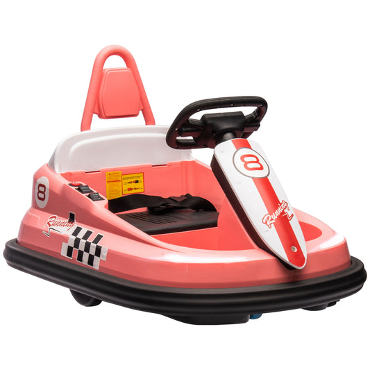 Photo of HOMCOM 6V Electric Kids Bumper Car, 6V Spin Waltz Car, with Music, Horn, Lights - Pink in Pink colour on a white background