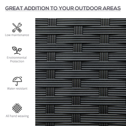 Close-up of the black handwoven poly rattan bench material