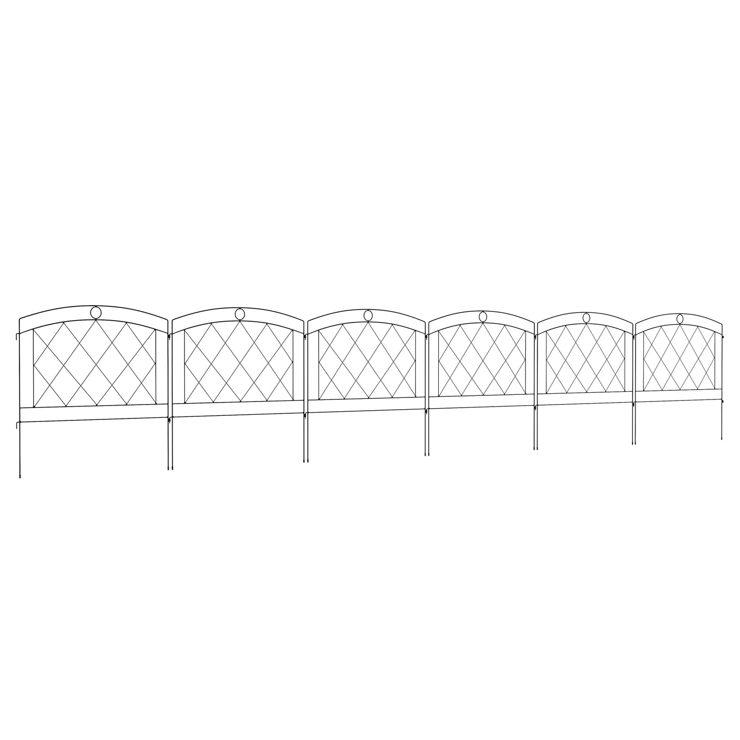 Photo of Outsunny Metal Decorative Outdoor Picket Fence Panels Set of 6, Black in Black colour on a white background
