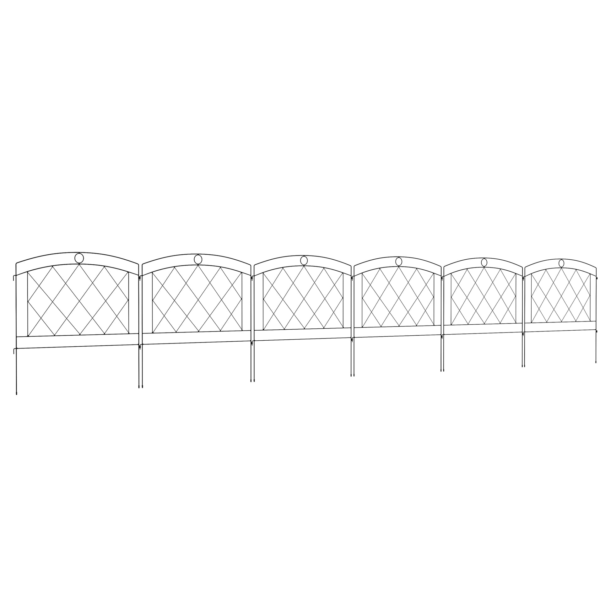 Photo of Outsunny Metal Decorative Outdoor Picket Fence Panels Set of 6, Black in Black colour on a white background