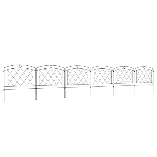 Photo of Outsunny Metal Decorative Outdoor Picket Fence Panels Set of 6, Black in Black colour on a white background