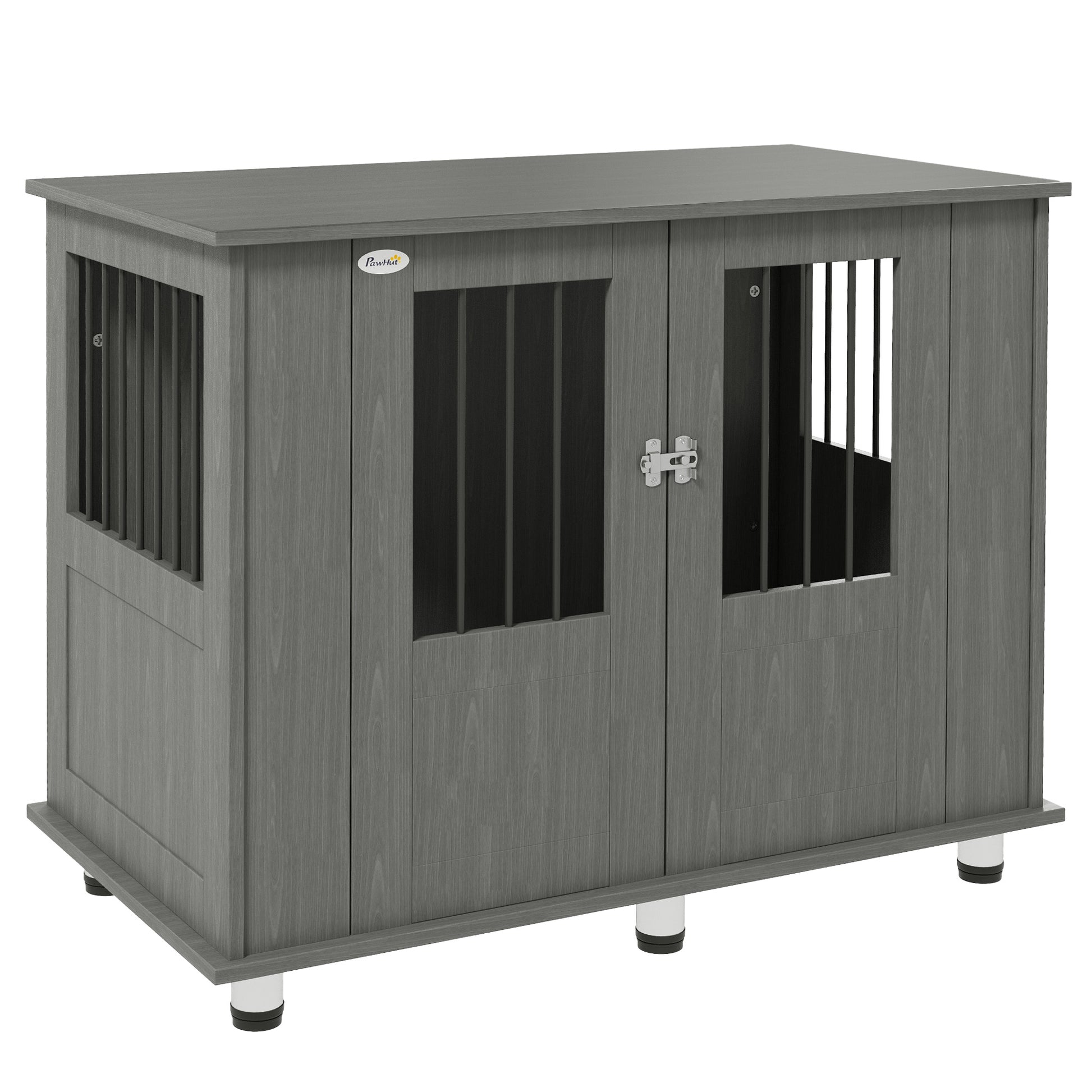 Photo of PawHut Dog Crate Table for Medium and Large Dogs with Magnetic Door for Indoor Use, 95 x 55 x 75 cm, Grey in Grey colour on a white background