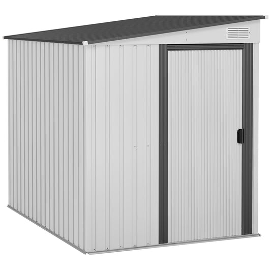 Photo of Outsunny 7 x 5ft Galvanised Metal Shed, with Sliding Door, two hooks and adjustable shelves - White in White colour on a white background