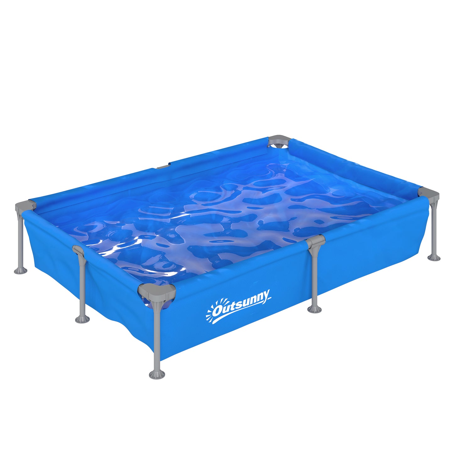 Photo of Outsunny Metal Frame Swimming Pool, Rectangular Above Ground Frame Pool with Repair Patch, 229 x 160 x 43 cm, Blue in Blue colour on a white background
