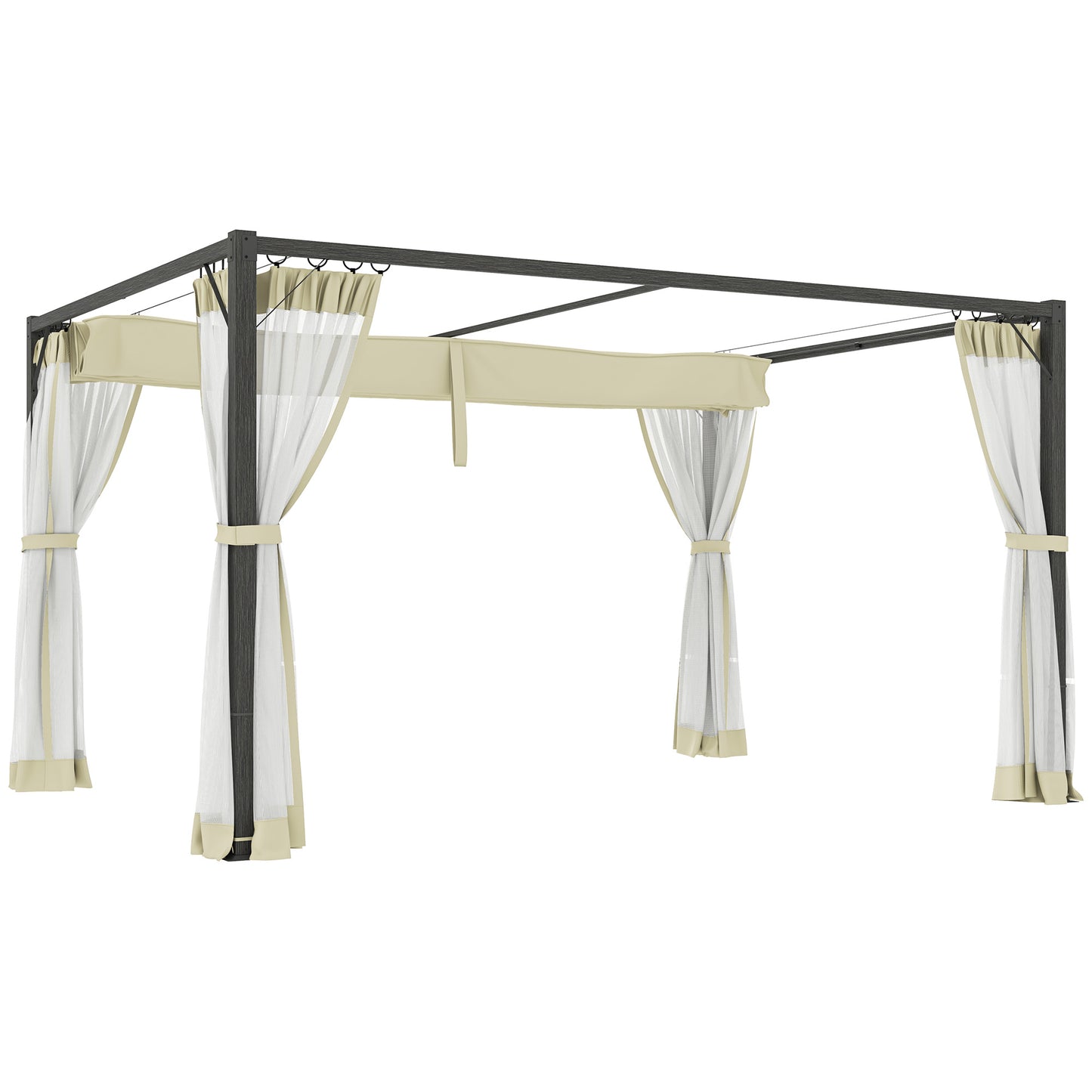 Photo of Outsunny 3 x 4m Aluminium Frame Pergola, with Retractable Roof - Khaki in Khaki colour on a white background