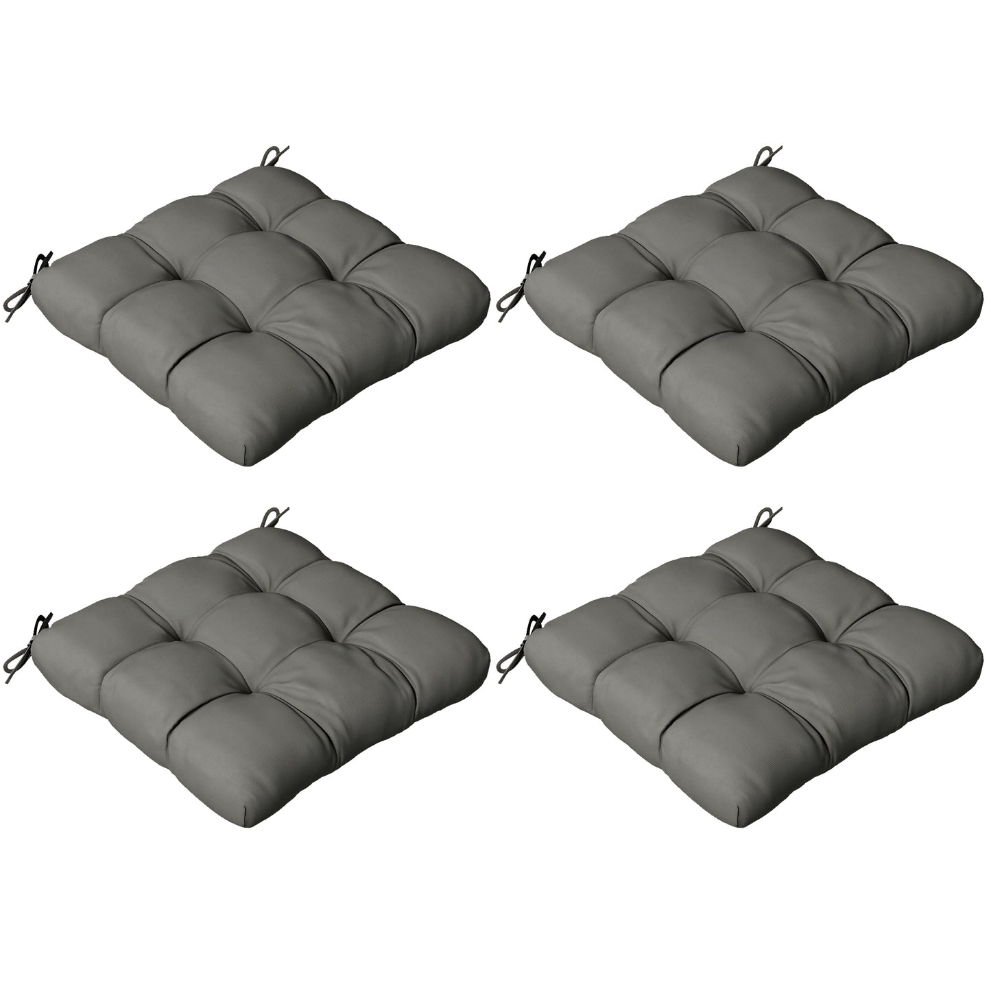Photo of Outsunny 4-Piece Seat Cushion Pillows Replacement, Patio Chair Cushions Set with Ties for Indoor Outdoor, Charcoal Grey in Grey colour on a white background