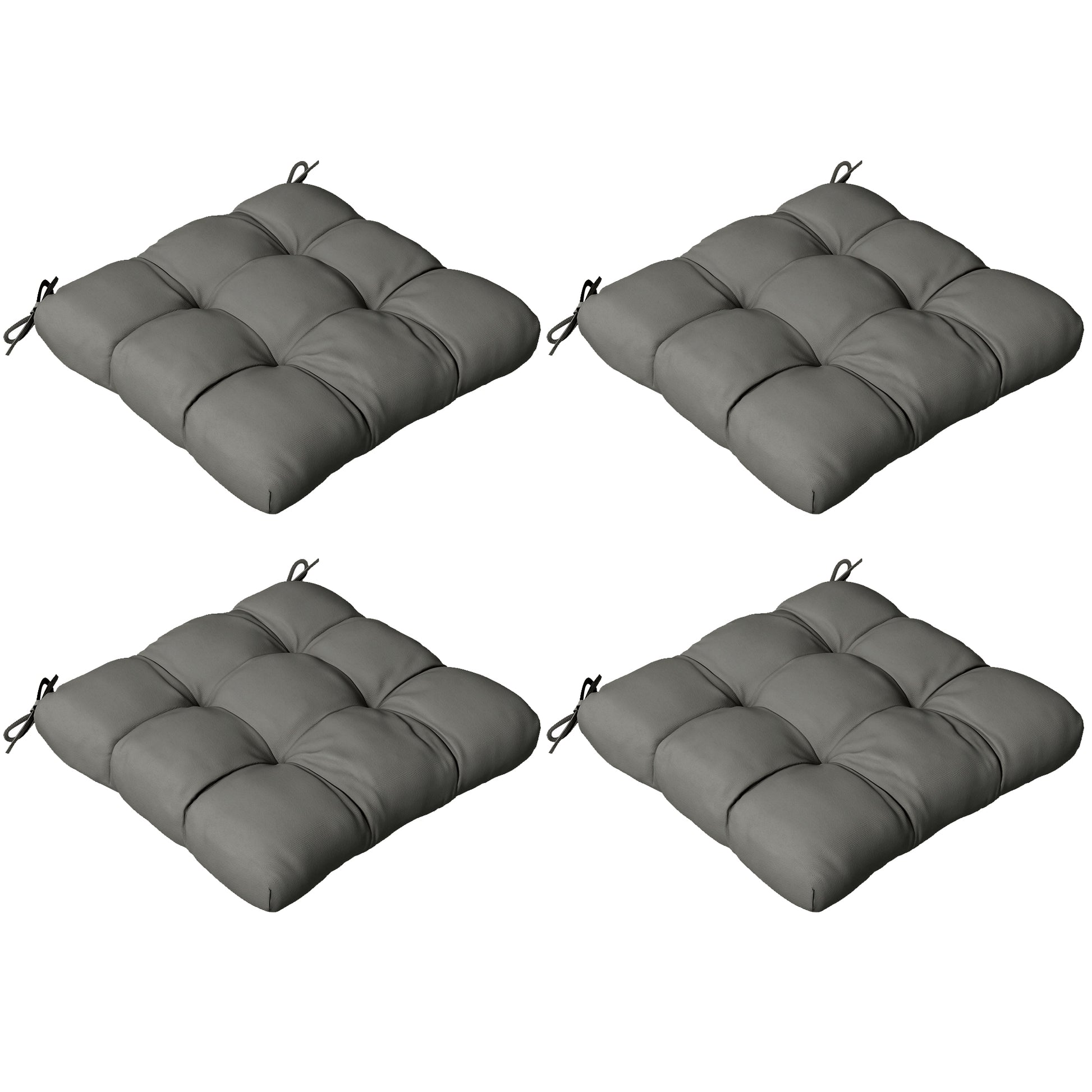 Photo of Outsunny 4-Piece Seat Cushion Pillows Replacement, Patio Chair Cushions Set with Ties for Indoor Outdoor, Charcoal Grey in Grey colour on a white background