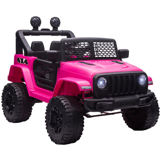 Photo of HOMCOM Kids Ride On Car, 12V Electric Cars for Kids with Parental Remote Control, 2 Motors, 4-Wheel Suspension, LED Lights, Horn, 3-5km/h, Battery Powered Ride On Toy for 3-6 Years Old Pink in Pink colour on a white background