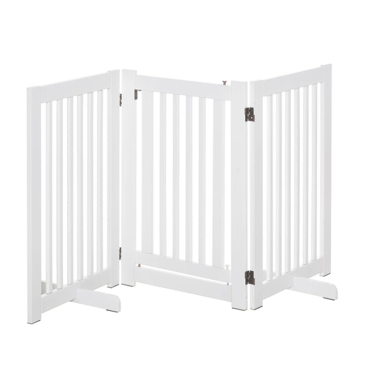 Photo of PawHutPet Gates MDF Freestanding Expandable Dog Gate Wood Doorway Pet Barrier Fence w/ Latched Door White in White colour on a white background