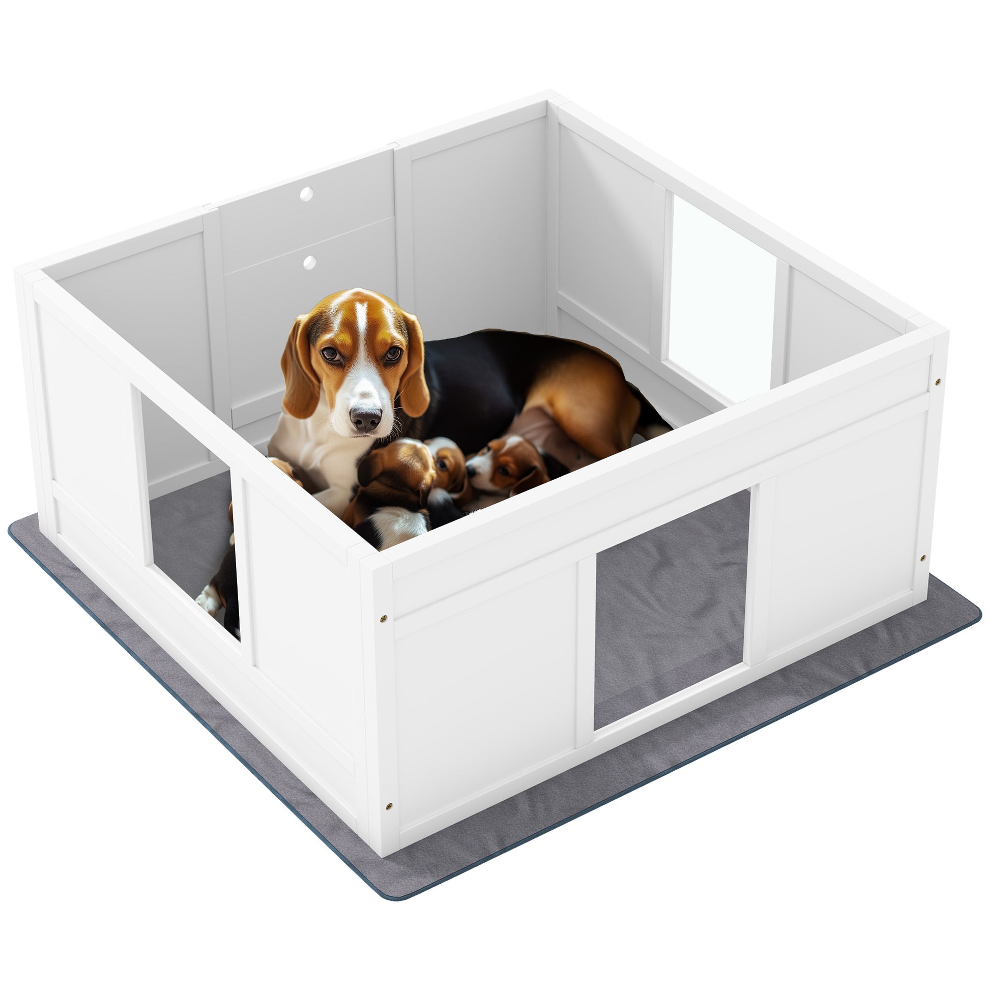Photo of PawHut Whelping Box for Dogs with Whelping Pad, Adjustable Entrance, Non-slip Foot Pads, for Medium Dogs, 100 x 96cm in 96cm colour on a white background