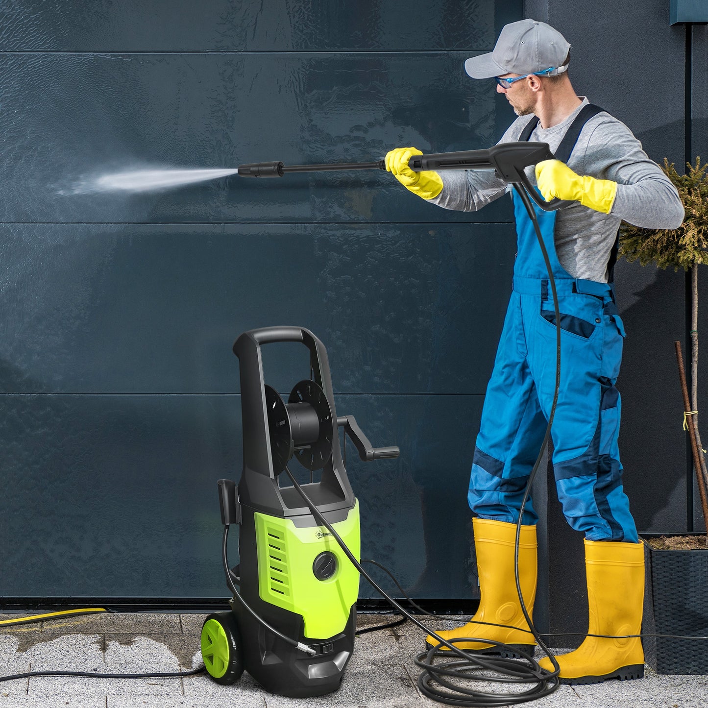 Outsunny 2200W High Pressure Washer, 170 Bar Pressure, 420 L/h Flow, Portable Electric Power Washer Jet Wash Cleaner with Adjustable Nozzle 6M Hose and Hose Reel for Home Patio Car Driveway, Green
